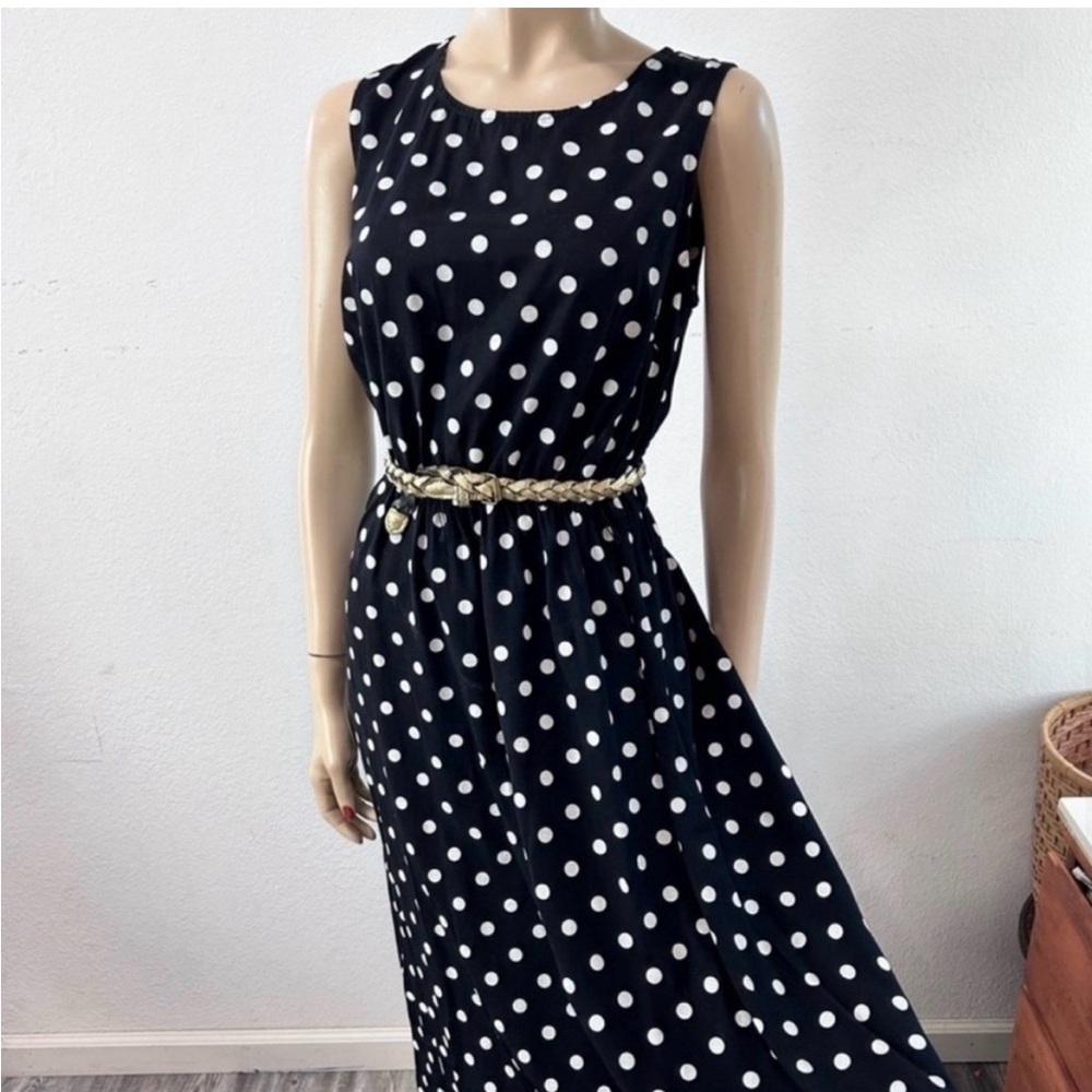 Vintage Dani/Michaels polka dots Sleeveless Crew Neck Midi Sundress - Picture 13 of 16